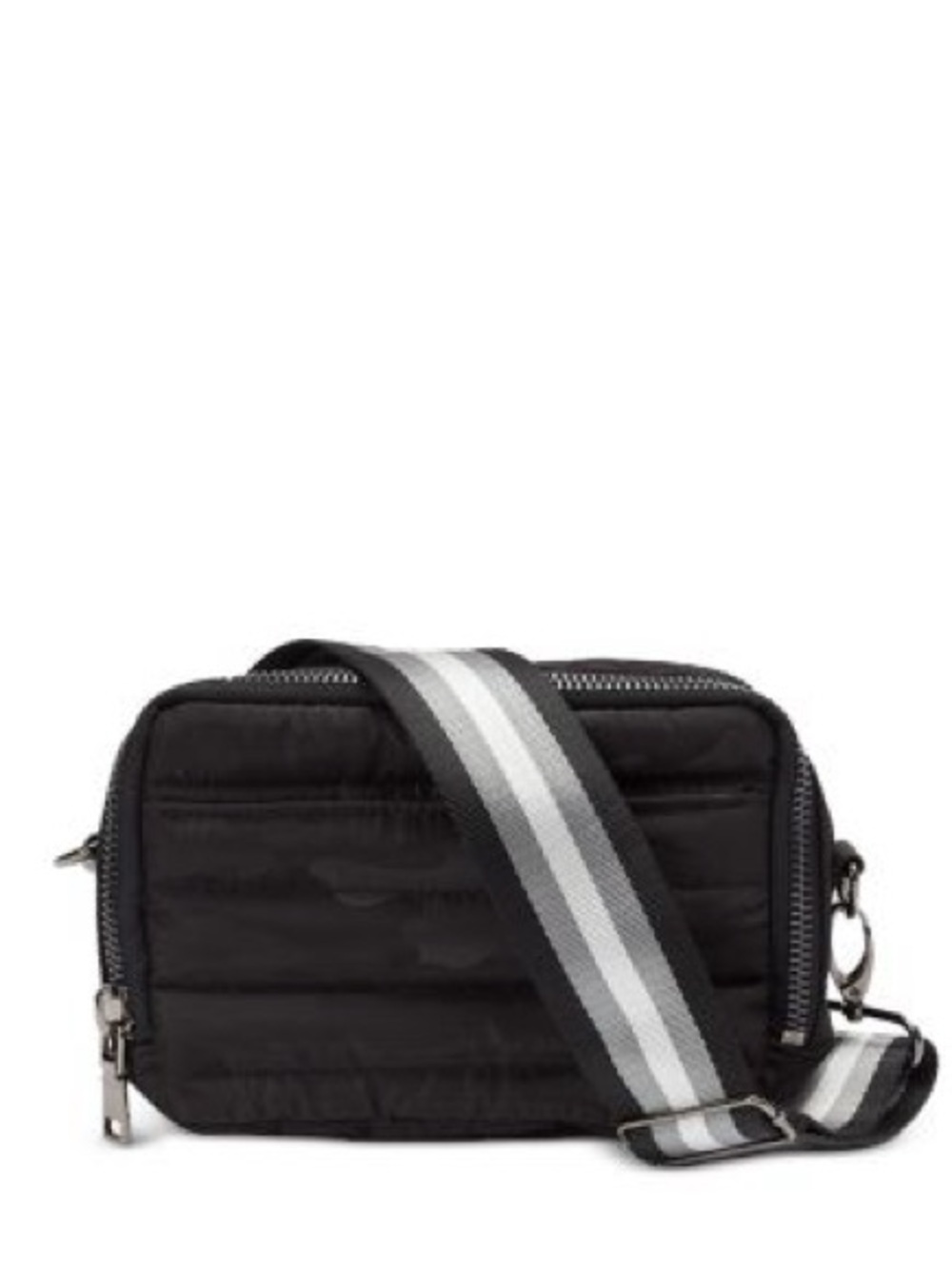THINK ROYLN Black Quilted Belt Bag with Gray-Striped Strap